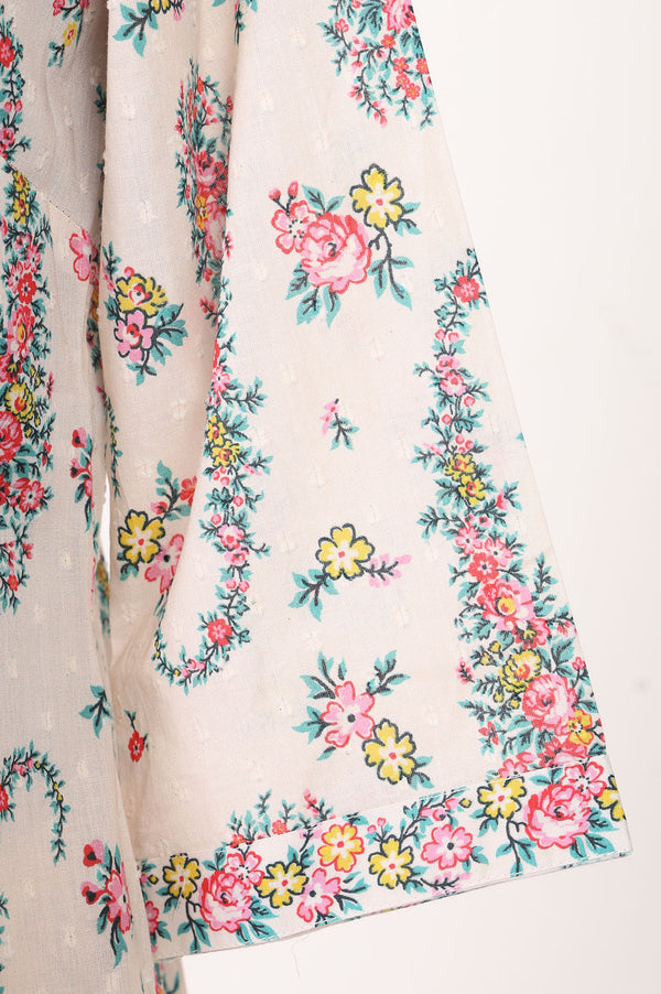 Cream Floral Printed Cotton Blend Straight Kurta With Palazzo And Dupatta Set