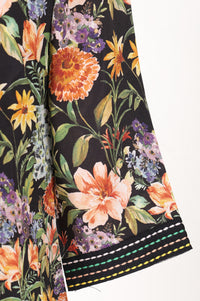 Black Floral Printed Rayon Straight Kurta With Palazzo and Stole Set