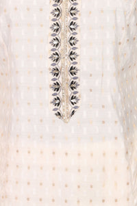 Off White Yarn Dyed Zari Chanderi Straight Kurta with Trouser Co-ord Set