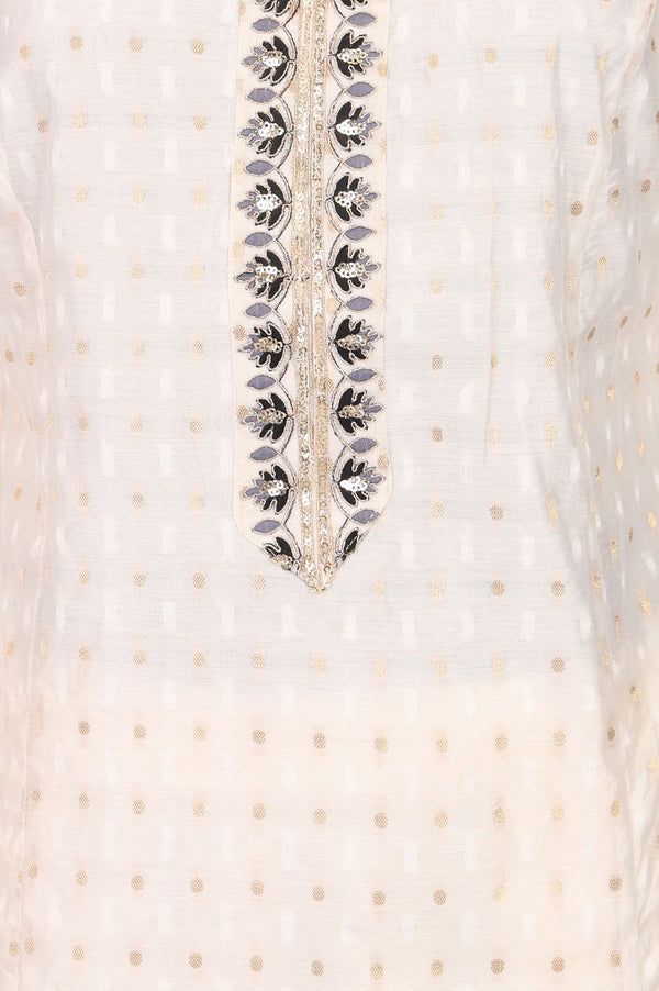 Off White Yarn Dyed Zari Chanderi Straight Kurta with Trouser Co-ord Set