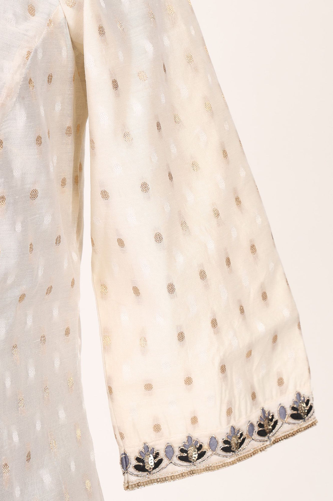 Off White Yarn Dyed Zari Chanderi Straight Kurta with Trouser Co-ord Set