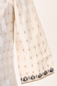 Off White Yarn Dyed Zari Chanderi Straight Kurta with Trouser Co-ord Set