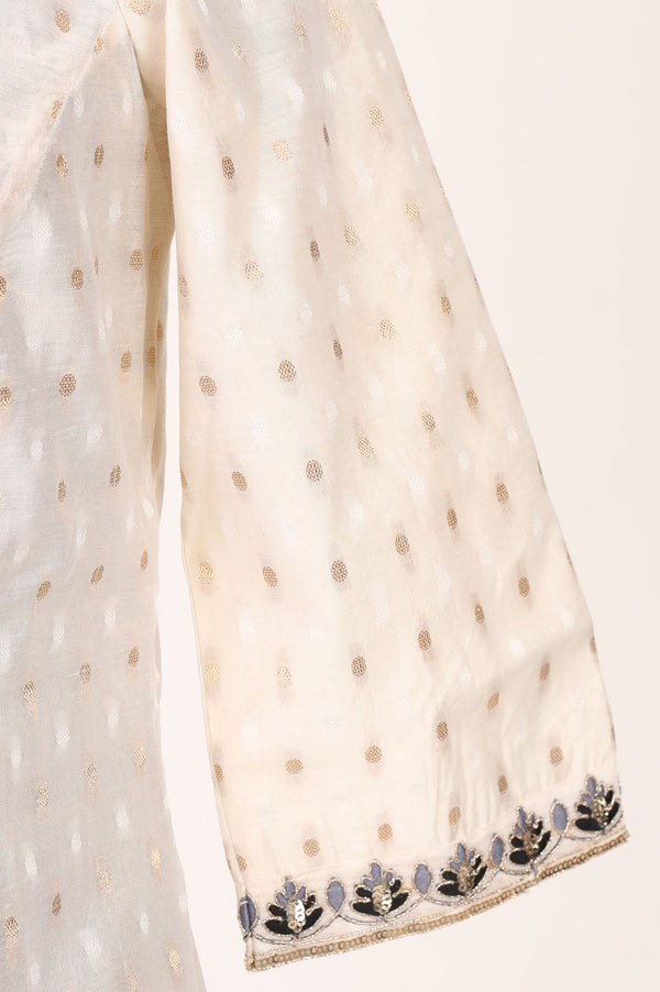 Off White Yarn Dyed Zari Chanderi Straight Kurta with Trouser Co-ord Set