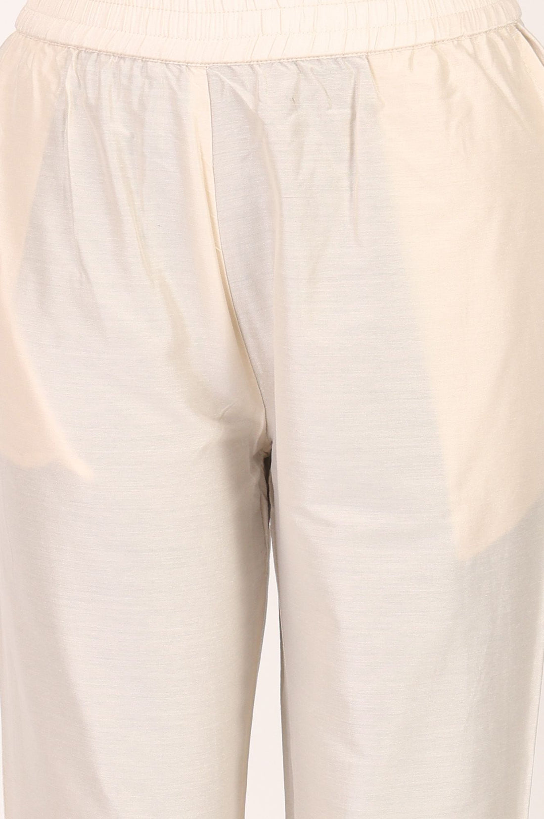 Off White Yarn Dyed Zari Chanderi Straight Kurta with Trouser Co-ord Set