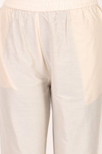 Off White Yarn Dyed Zari Chanderi Straight Kurta with Trouser Co-ord Set