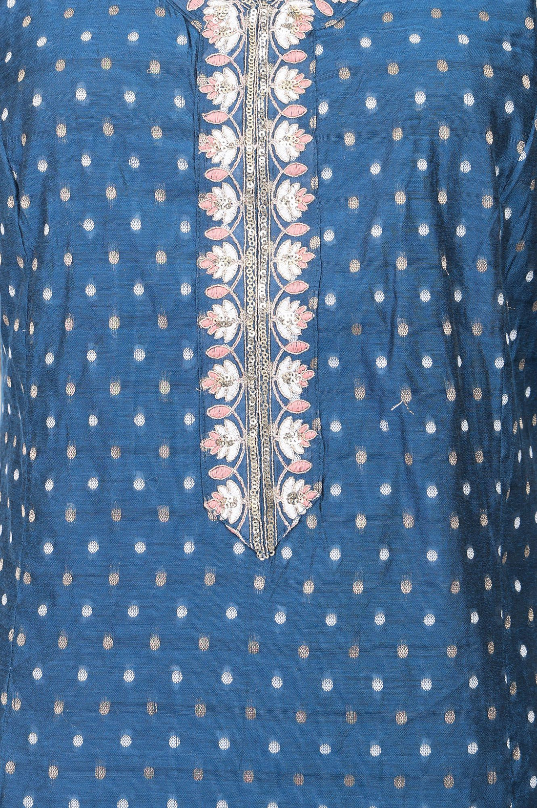 Teal Embroidered Chanderi Buti Straight Kurta with Trousers Set