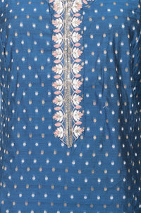 Teal Embroidered Chanderi Buti Straight Kurta with Trousers Set