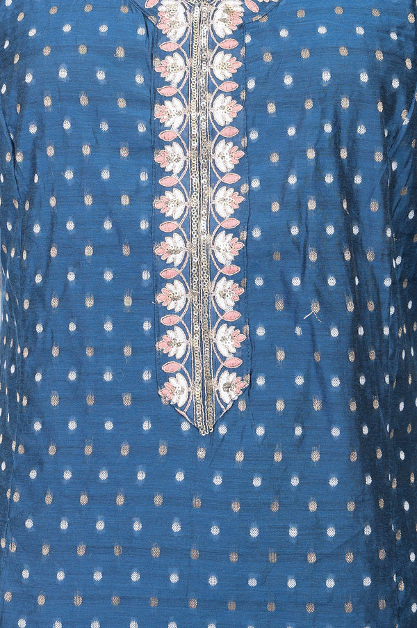 Teal Embroidered Chanderi Buti Straight Kurta with Trousers Set