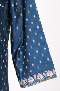 Teal Embroidered Chanderi Buti Straight Kurta with Trousers Set