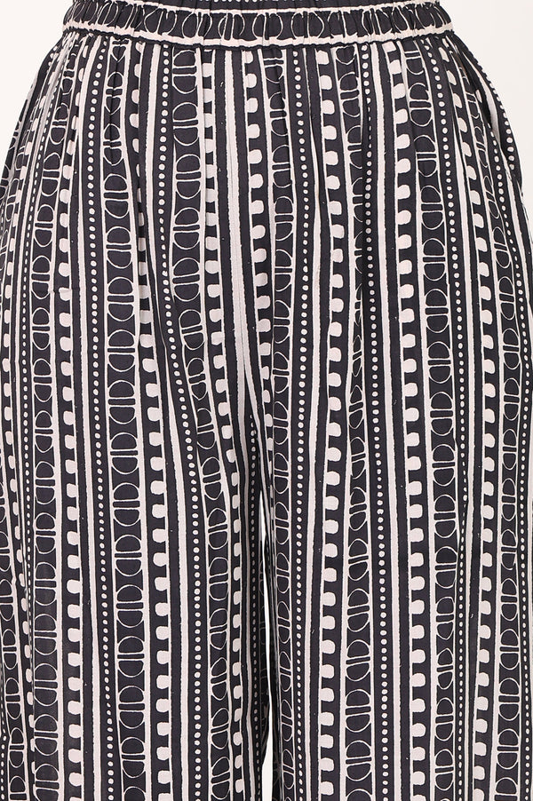 Aurelia Women's Black Botanical Printed Rayon Straight Kurta with Palazzo Set