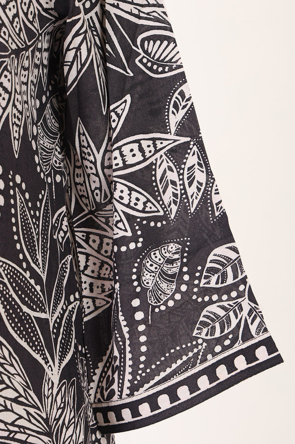 Aurelia Women's Black Botanical Printed Rayon Straight Kurta with Palazzo Set