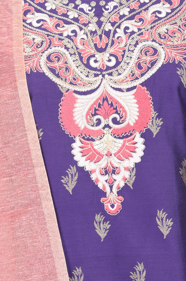 Aurelia Women's Purple Thread Embroidered Straight Kurta with Trousers and Dupatta Set