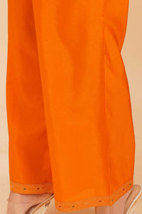 Orange Yarn Dyed Zari Jacquard Straight Kurta with Palazzo and Dupatta Set