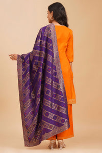 Orange Yarn Dyed Zari Jacquard Straight Kurta with Palazzo and Dupatta Set