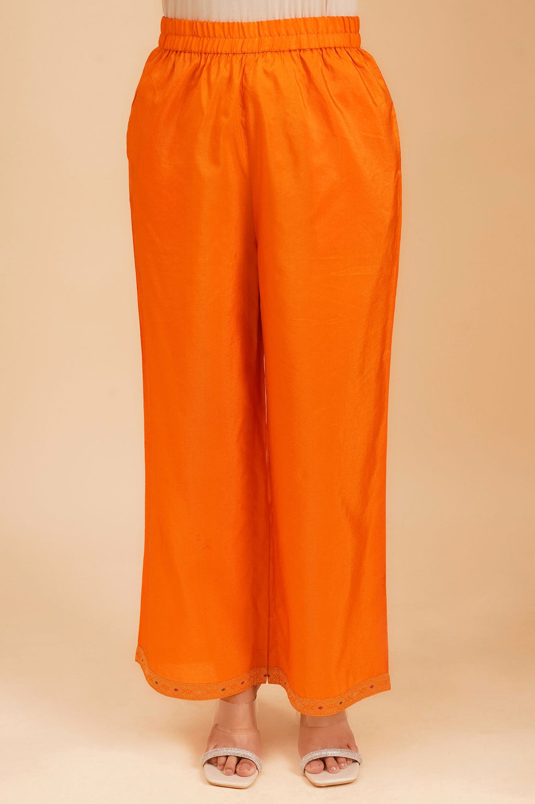 Orange Yarn Dyed Zari Jacquard Straight Kurta with Palazzo and Dupatta Set