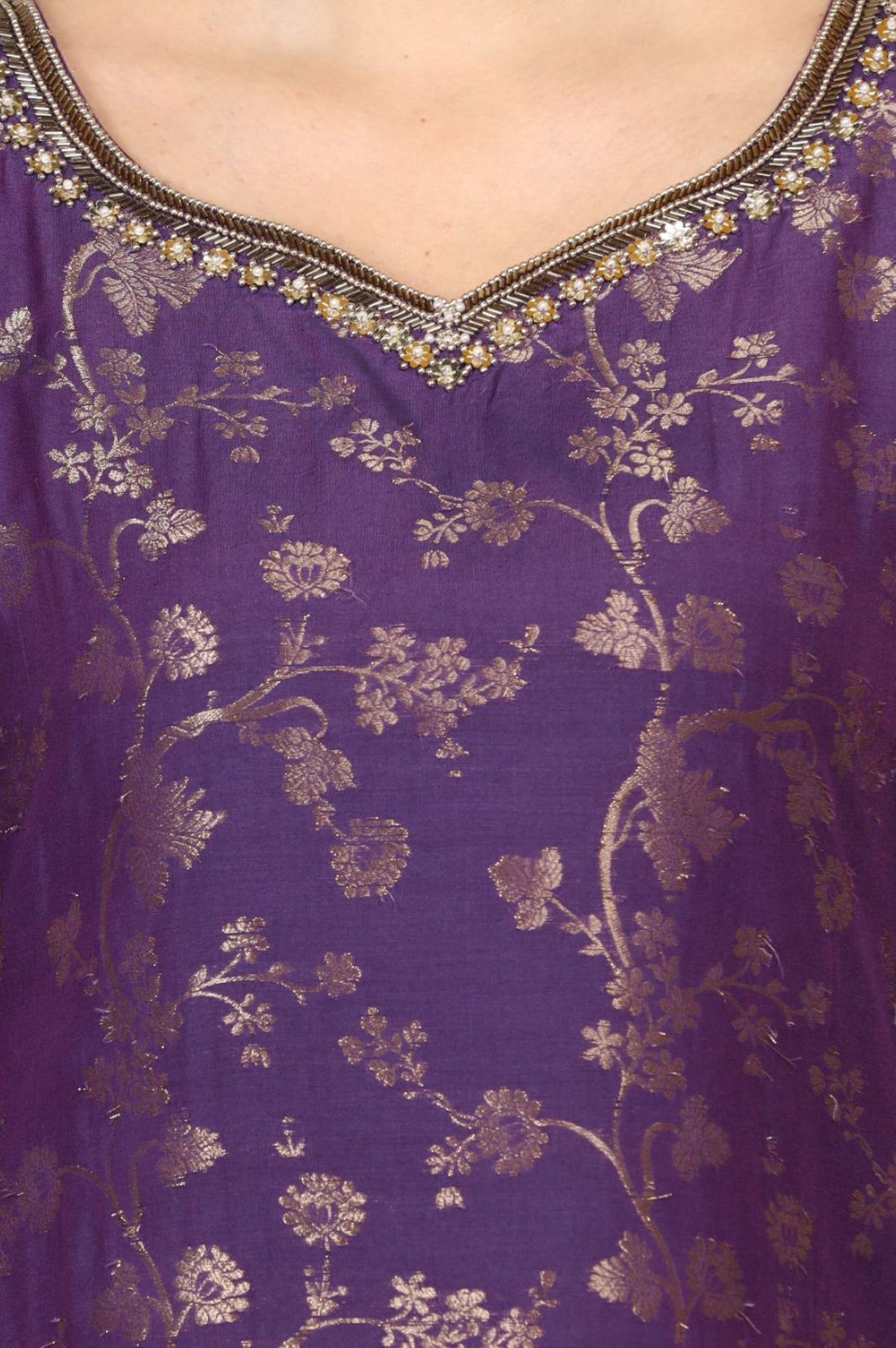 Purple Jacquard Embroidered Straight Kurta with Sharara and Dupatta Set