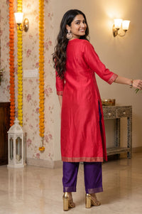 Multicolor Yarn Dyed Sequins Jacquard Straight Kurta with Palazzo and Dupatta Set