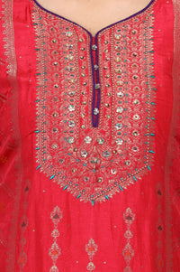 Multicolor Yarn Dyed Sequins Jacquard Straight Kurta with Palazzo and Dupatta Set