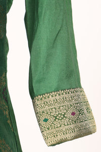 Green Yarn Dyed Mirror Work Jacquard Straight Kurta with Sharara and Dupatta Set