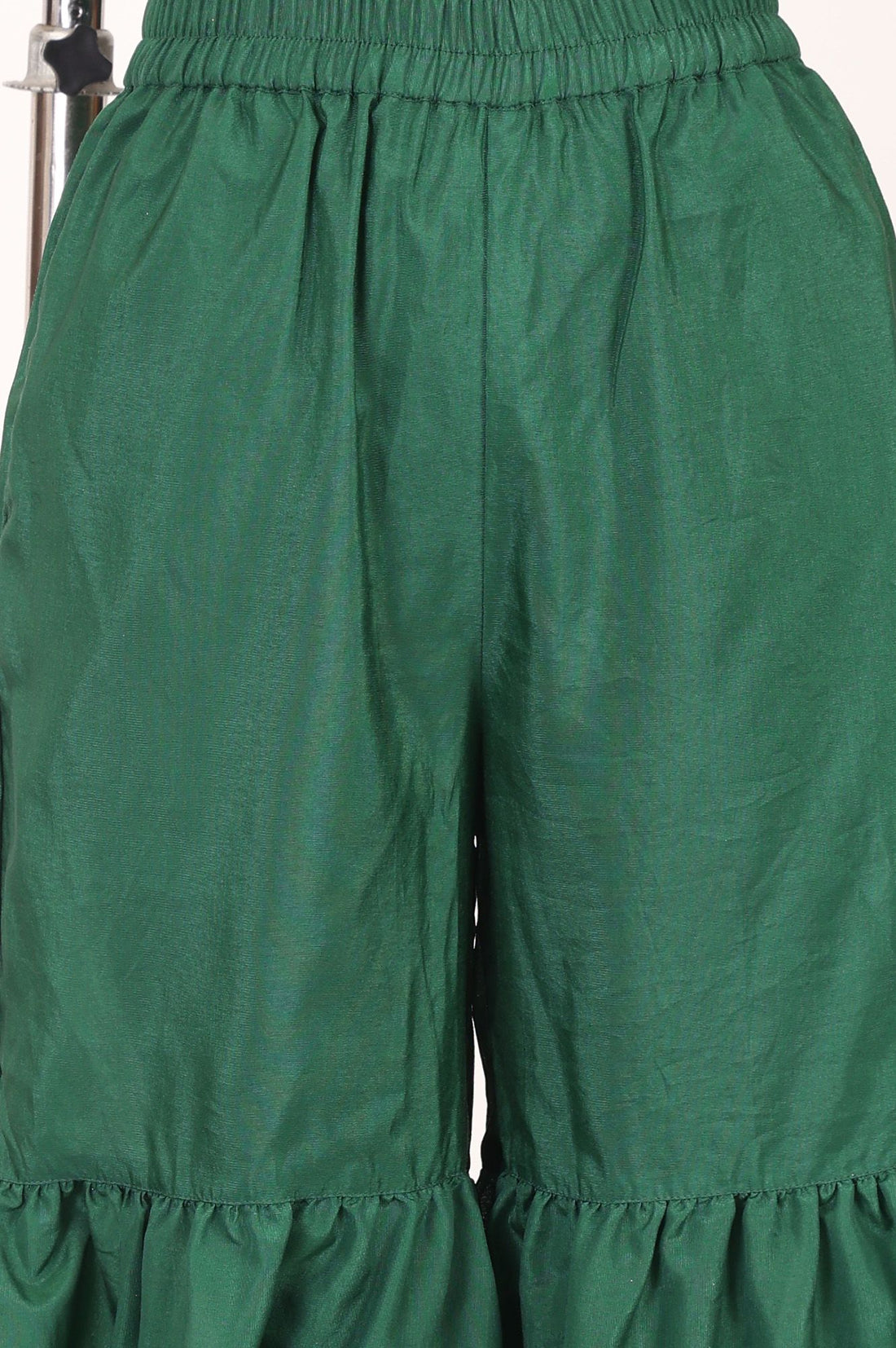 Green Yarn Dyed Mirror Work Jacquard Straight Kurta with Sharara and Dupatta Set
