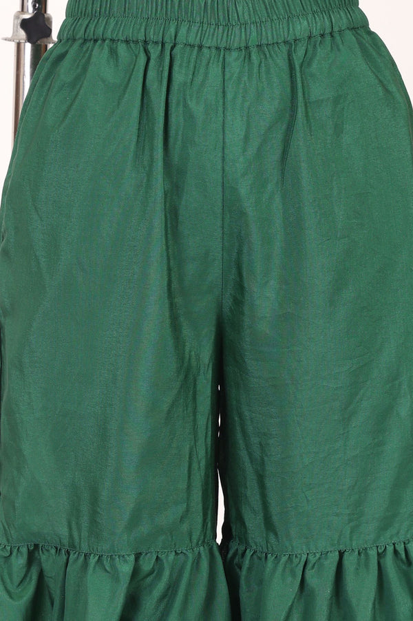 Green Yarn Dyed Mirror Work Jacquard Straight Kurta with Sharara and Dupatta Set