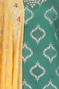 Green Ethnic Motifs Printed Straight Kurta with Sharara and Dupatta Set