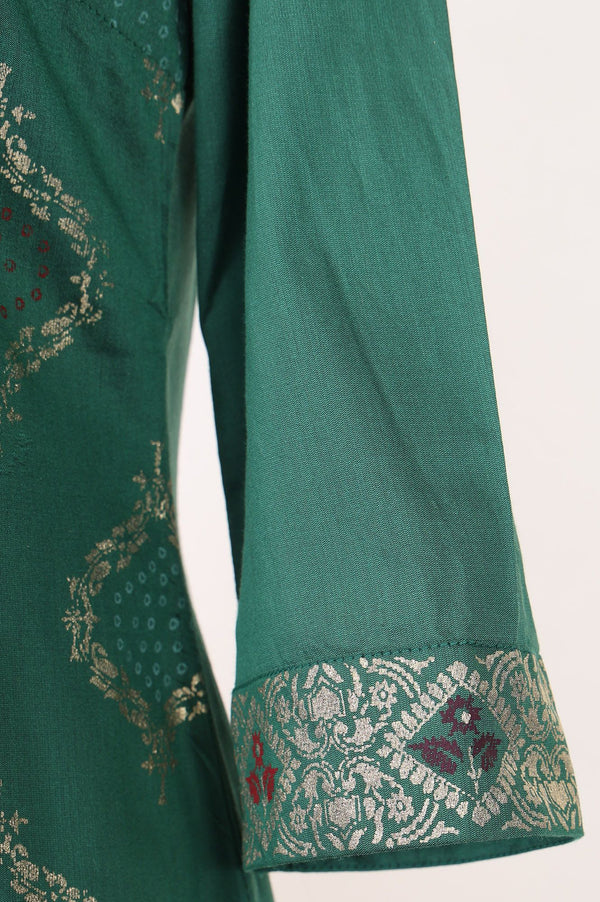 Green Ethnic Motifs Printed Straight Kurta with Sharara and Dupatta Set