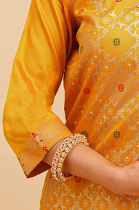 Multicolor Embroidered Jacquard Straight Kurta with Skirt and Dupatta Set