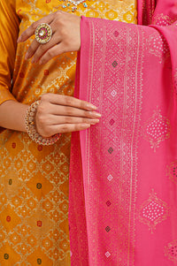 Multicolor Embroidered Jacquard Straight Kurta with Skirt and Dupatta Set