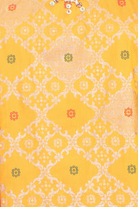 Yellow Foil Printed Straight Kurta with Palazzo and Dupatta Set