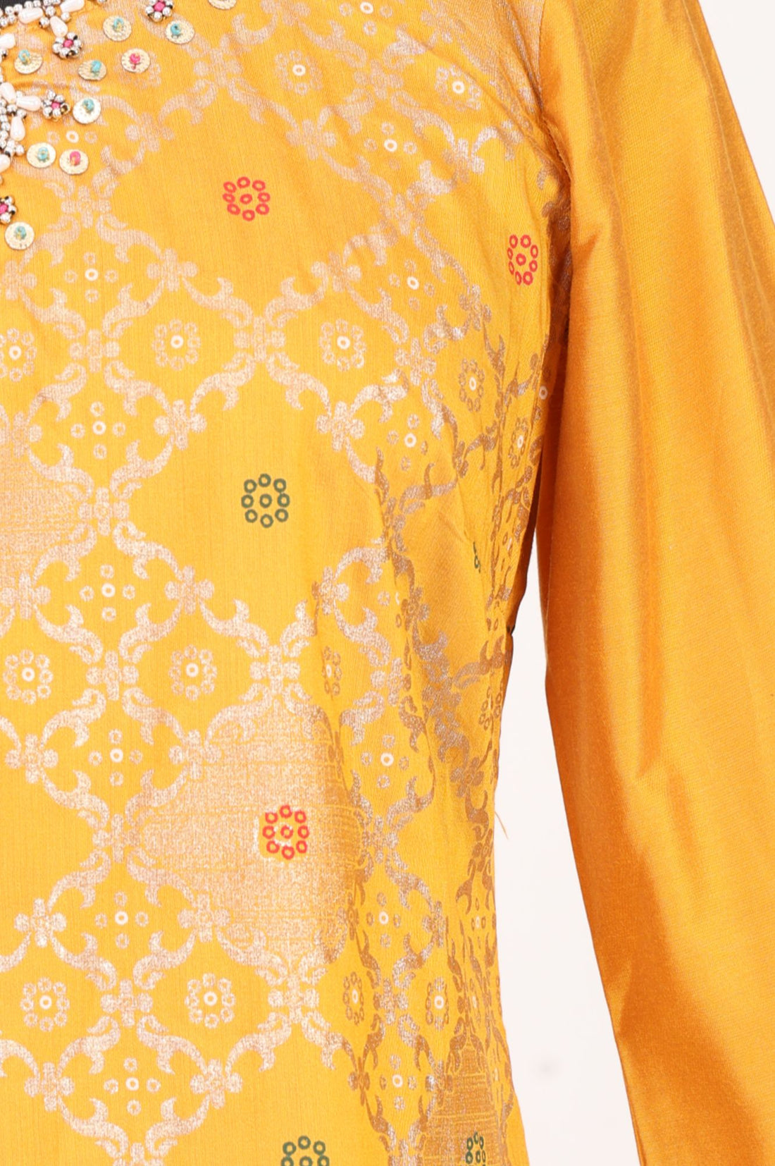Yellow Foil Printed Straight Kurta with Palazzo and Dupatta Set