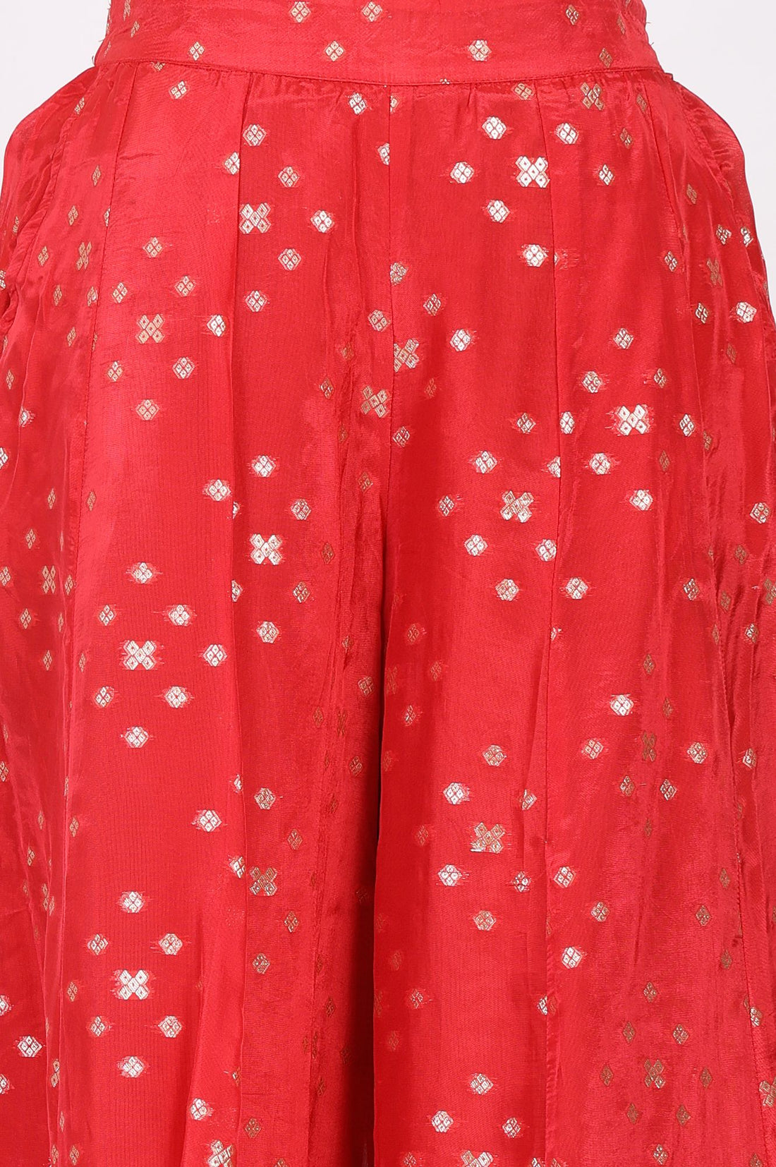 Red Geometric Printed Jacquard Straight Kurta with Palazzo and Dupatta Set