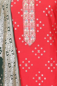 Red Sequins Foil Printed Straight Kurta with Palazzo and Dupatta Set