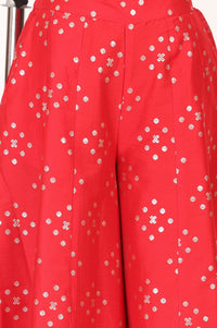 Red Sequins Foil Printed Straight Kurta with Palazzo and Dupatta Set