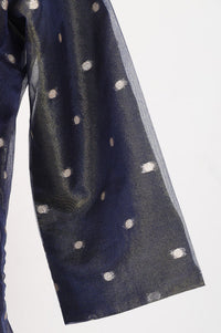 Navy Blue Yarn Dyed Zari Embroidered Straight Kurta with Trousers and Dupatta Set