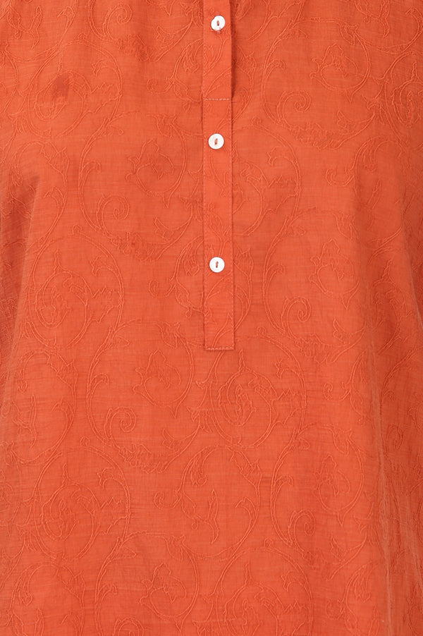 Rust Jacquard Straight Kurta with Trousers Co-ord Set