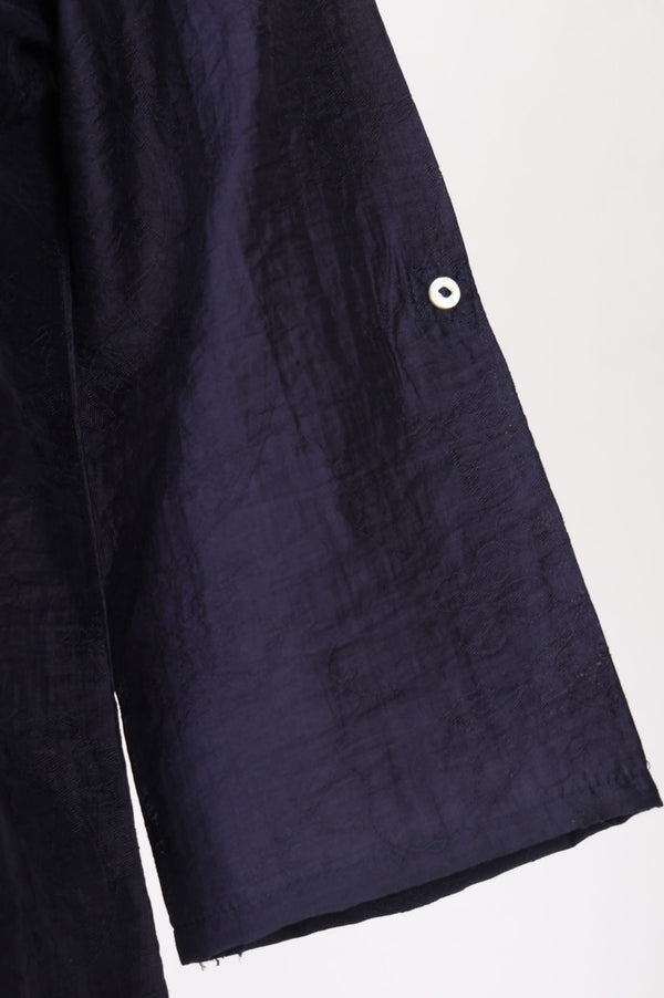 Navy Blue Yarn Dyed Textured Jacquard Straight Kurta with Trousers Co-ord Set