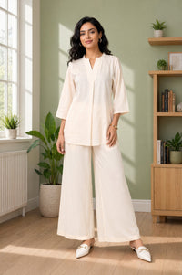 Off White Jacquard Straight Kurta with Palazzo Co-ord Set