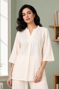 Off White Jacquard Straight Kurta with Palazzo Co-ord Set