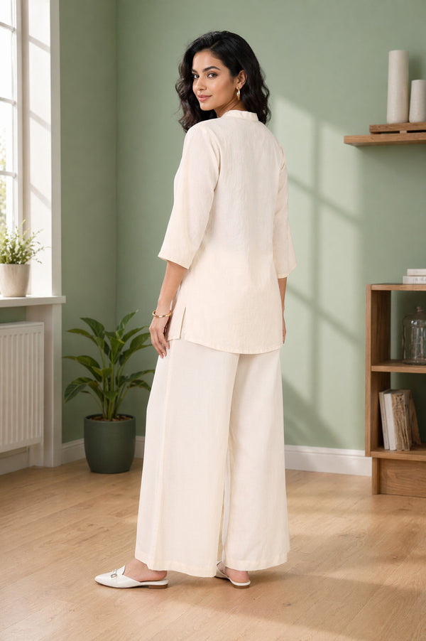 Off White Jacquard Straight Kurta with Palazzo Co-ord Set