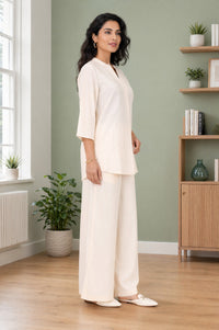 Off White Jacquard Straight Kurta with Palazzo Co-ord Set