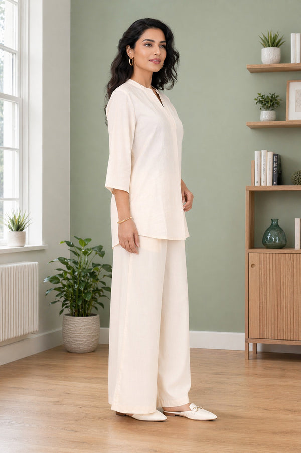 Off White Jacquard Straight Kurta with Palazzo Co-ord Set