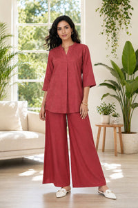 Maroon Jacquard Straight Kurta with Palazzo Co-ord Set