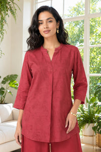 Maroon Jacquard Straight Kurta with Palazzo Co-ord Set