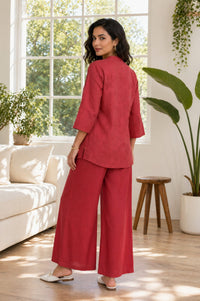 Maroon Jacquard Straight Kurta with Palazzo Co-ord Set