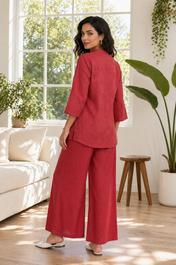 Maroon Jacquard Straight Kurta with Palazzo Co-ord Set