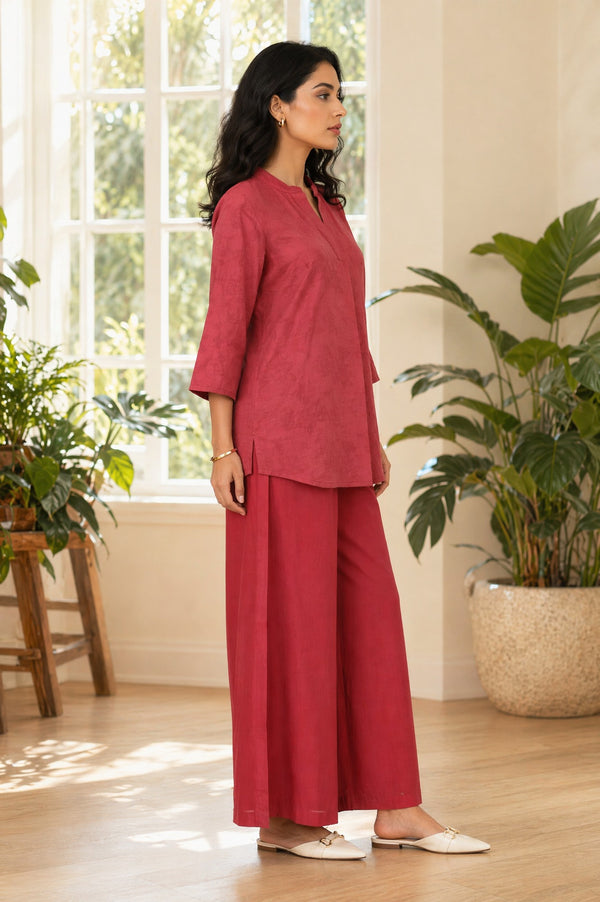 Maroon Jacquard Straight Kurta with Palazzo Co-ord Set