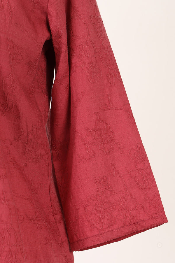 Maroon Jacquard Straight Kurta with Palazzo Co-ord Set