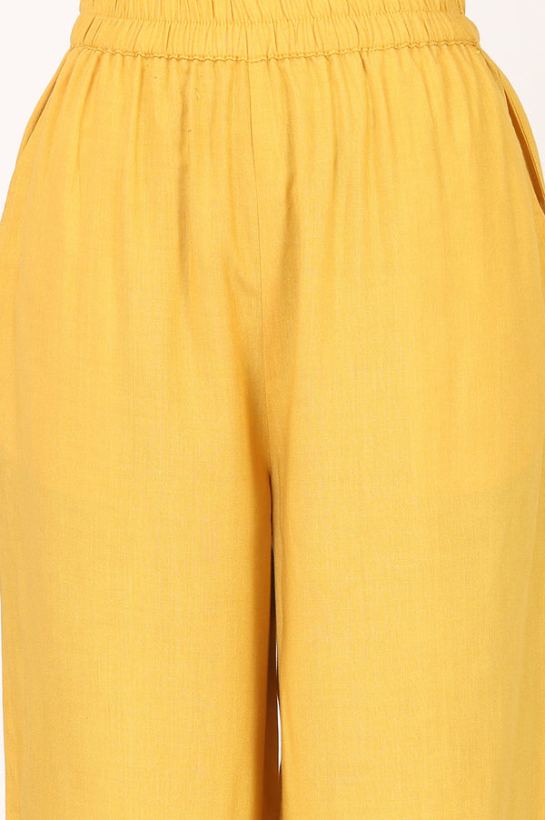 Aurelia Women's Mustard Yarn Dyed Thread Embroidered Straight Kurta with Palazzo Co-ord Set