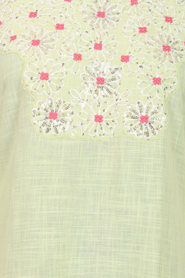 Green Thread Embroidered Pure Cotton Straight Kurta with Trousers Dupatta Set